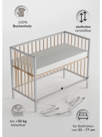 Beistellbett mit Matratze, Rollen & Umbauseite - weiß/natur - Dreamy 4 in 1 Bett