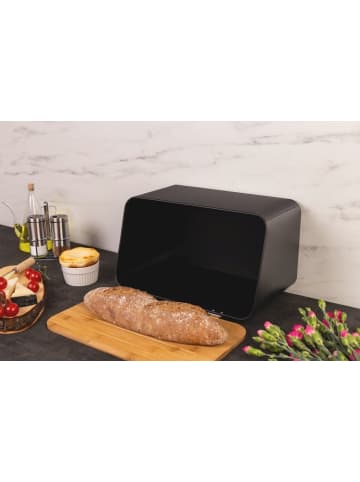 Brotkasten mit Schneidebrettdeckel, 2-in-1 in Schwarz, 37 x 22 cm