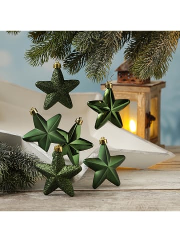 6er Set Weihnachtsbaumschmuck Sterne bruchfest H: 7,5cm in grün