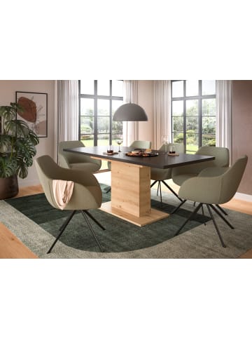 Esstisch (B/H/T): 150-190x76x90 in eichefarben und grau mit  Säulen-Gestell