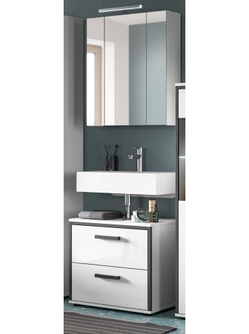 Badmöbel-Set 2-teilig weiß Hochglanz, grau, Badkombination 60 x 190 cm