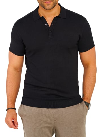 Poloshirt - S2PRELY Basic Kurzarm Polo Hemd Feinstrick in Black