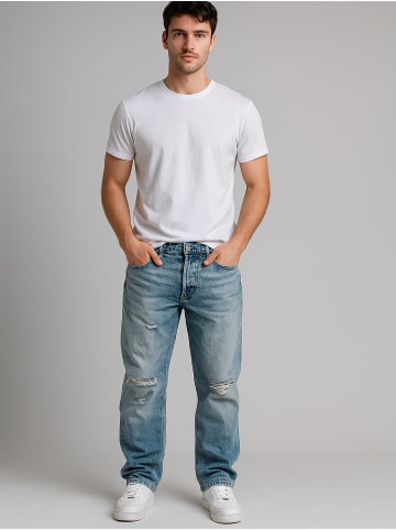 Loose Fit Jeans im Used Look Destroyed Details in Hellblau