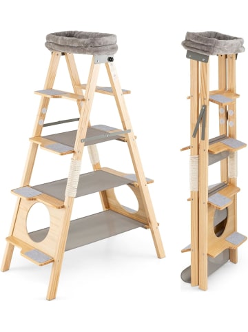 Kratzbaum und Leiter 5-stöckig 151 cm hoch in Grau