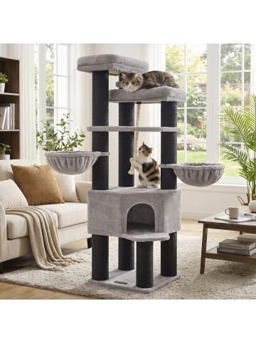 Katzenbaum Clawfy in Taubengrau-Tintenschwarz - (B)55 x (H)186.7 x (T)55 cm