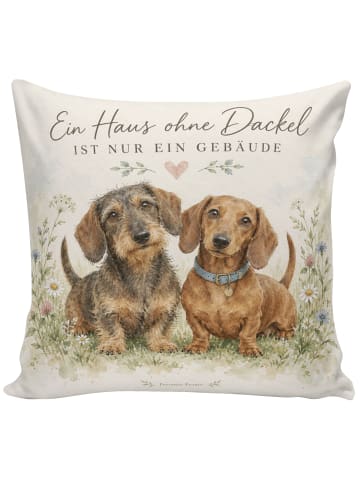 Kopfkissen Dackel Gemalt Design mit Spruch in Weiß