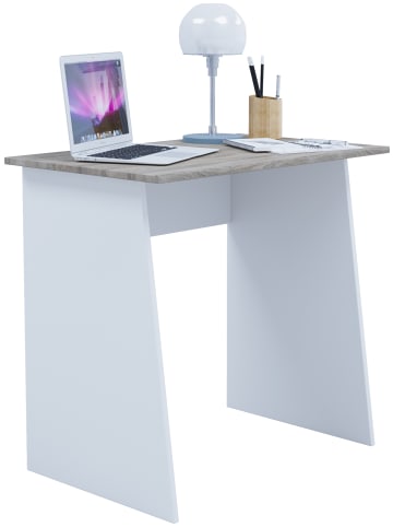 Holz Schreibtisch Computertisch Masola Mini in Weiß / Sonoma-Eiche