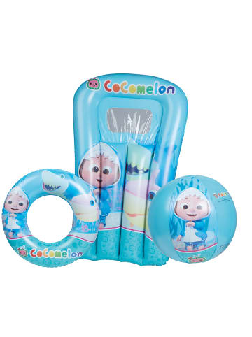 Cocomelon 3er Strandset Wasserball, Schwimmring u. Luftmatratze in blau