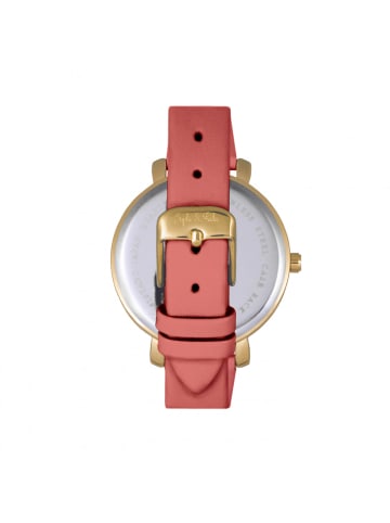Key West Armbanduhr mit Lederarmband und Swarovski-Kristallen in Gold/Dark Pink