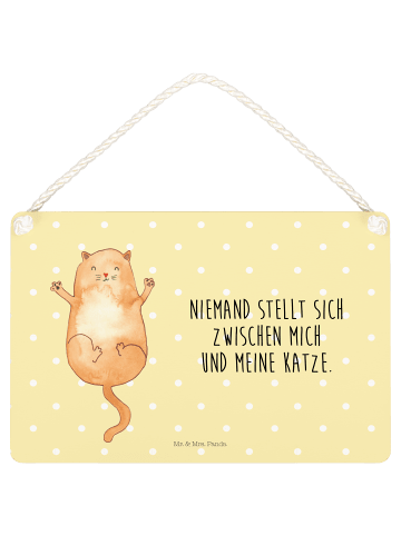 Schild Katze Umarmen mit Spruch in Gelb Pastell