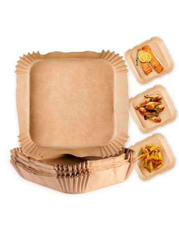 Backpapier-Schalen für Heißluft-Fritteusen 50er-Set 23x23x4,5cm braun Braun