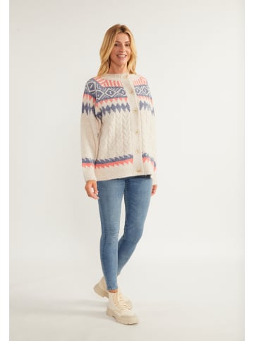 Damen Strickjacke Mit Knöpfen in Beige Rot Blau