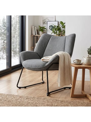Lounge Ohrensessel aus Flauschstoff in Grau 55x60x80 cm