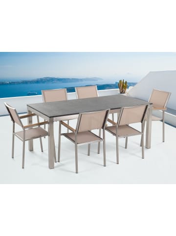 7-tlg Gartentisch Set GROSSETO in Grau/Beige/Silber