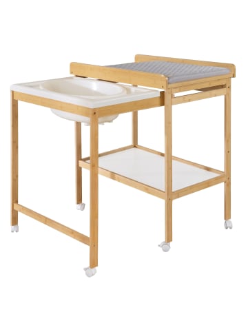 Style' Bade-Wickelkombi Grau, Holz natur, mit Wanne & Wickelauflage