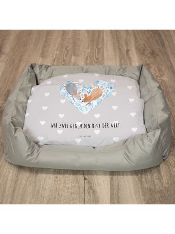 Hundekissen Mäuse Herz mit Spruch in Grau Pastell