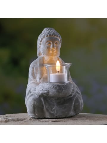 Teelichthalter Buddha in Steinoptik H: 20cm in grau