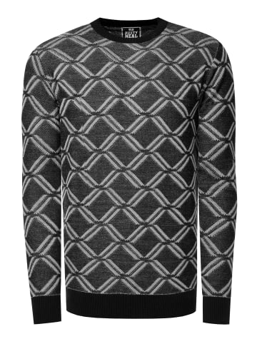Feinstrick mit Karo-Muster Rundhals-Pullover in Schwarz / Grau