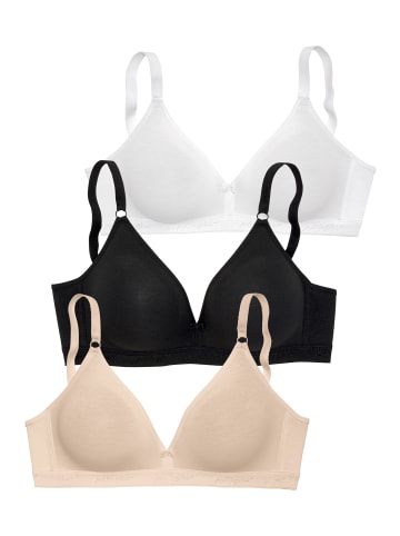 Bralette-BH in 1xtoffee+1xschwarz+1xweiß