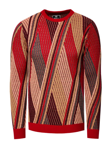 Feinstrick Colorblock Rundhals-Pullover in Rot