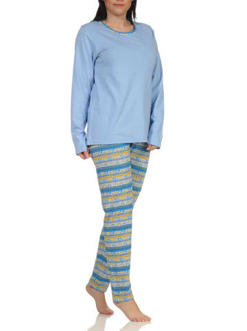 Schlafanzug Pyjama langarm Ethnolook - 62753 in hellblau