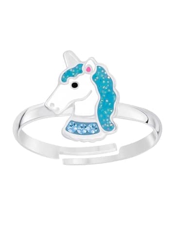 Ring 925 Silber Einhorn in Blau