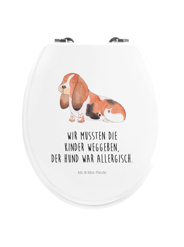 Toilettendeckel Hund Basset Hound mit Spruch in Weiß