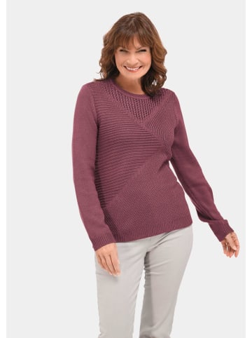Eleganter Glanzpullover, Ajourmuster in brombeere