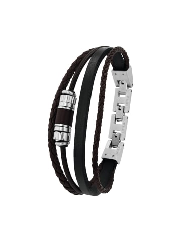 Armband Edelstahl, Leder in silber