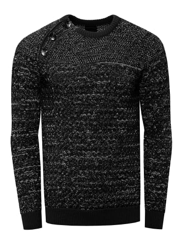 Side Button-Placket Rundhals-Pullover in Schwarz