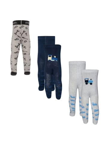 3er-Set Thermo Strumpfhose 3er Pack Werkzeug/Eisenbahn in grau-navy