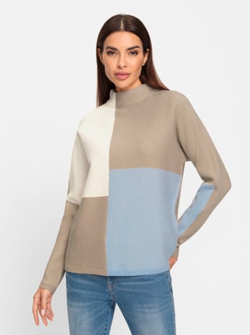 Pullover in beige-hellblau-gemustert