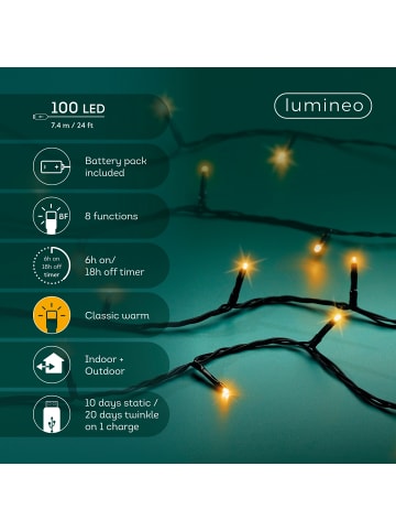 USB-Lichterkette BASIC Twinkle, 100 LED 7,4 m schwarzes Kabel in Klassisch warm