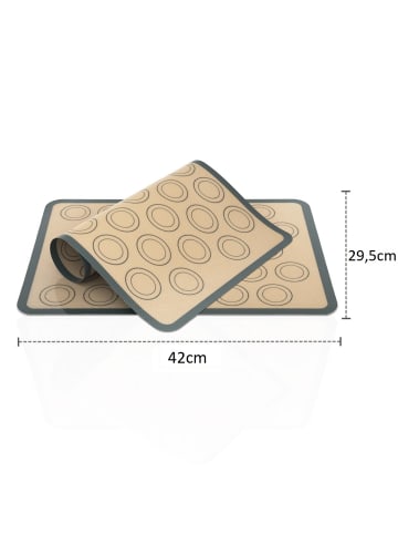 2x Silikon Macaron Backmatte - Größe 42 x 29.5cm in Grau-Braun