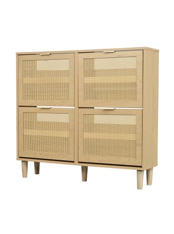 Schuhkommode in Braun mit Rattan-Schubladen 100x25x90 cm