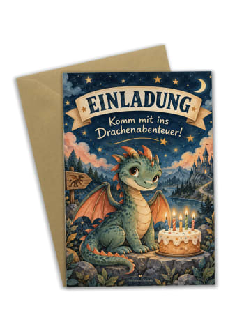 Geburtstagskarte Drache magisch Design mit Spruch in Weiß