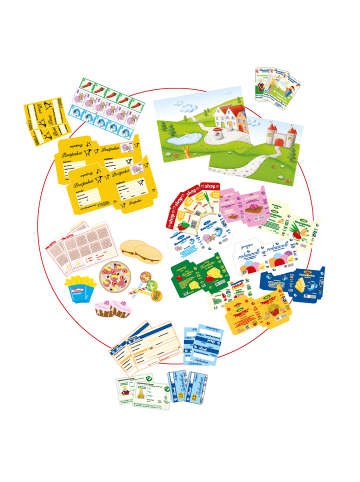 Spielhaus-Kombination, enthält Kaufladen, Kasperletheater, Tafel, Schalter
