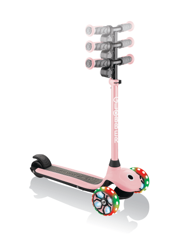 Kinder E-Scooter ONE K E-MOTION 4 PLUS in pastellrosa, mit Leuchtrollen