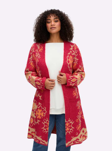 Strickmantel in erdbeere-camel-gemustert