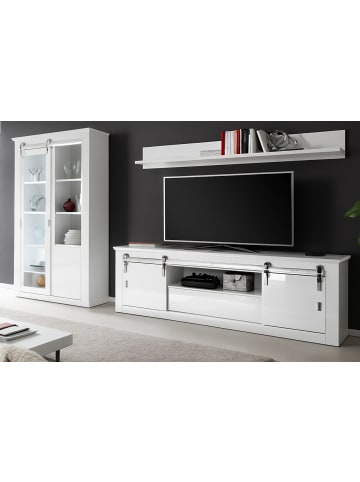 Wohnwand weiß Hochglanz 349 cm 3-teilig, Wohnkombination mit Soft-Close