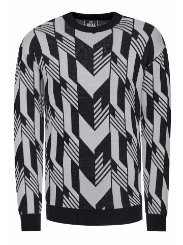 Kontrast Feinstrick Rundhals-Pullover in Schwarz / Grau