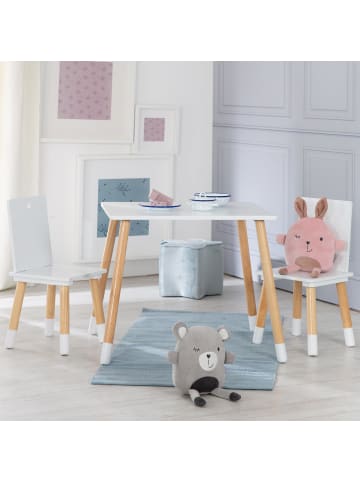 Kindertisch Set aus Holz, 2 Kinderstühle & Tisch, Weiß/Natur