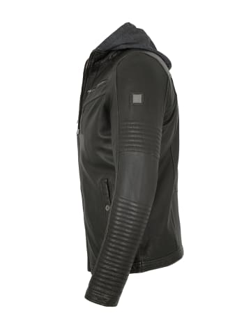 Bikerlederjacke Kapuze Lammnappa in Antikschwarz