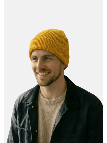 Unisex Beanie Baumwolle Waffelstrick Wintermütze in Gelb