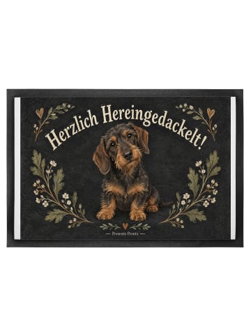 Bodenmatte Dackel Rustikal Design mit Spruch in Weiß