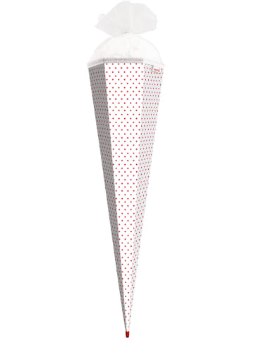 Bastel-Schultüte groß weiß rote Punkte 85 cm in Weiß