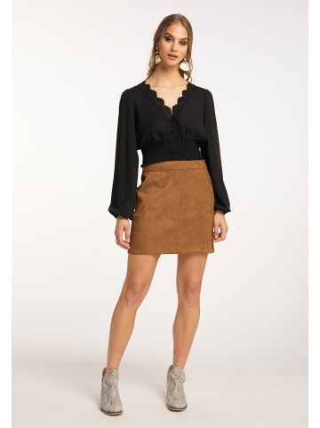 Damen Cropped Bluse Langarm in Schwarz