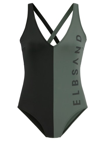 Badeanzug in schwarz-oliv