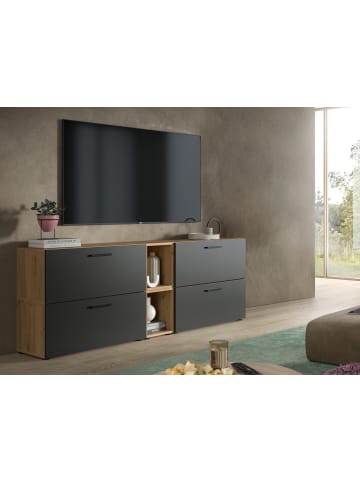 TV-Lowboard in grau und Artisan Eiche, Fernsehtisch 176 cm hängend / stehend