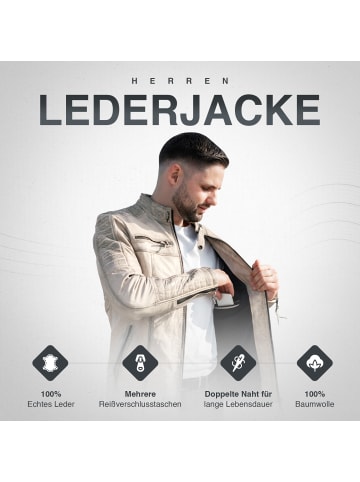 Lederjacke Übergangsjacke Biker Look Echtleder D1 in Beige
